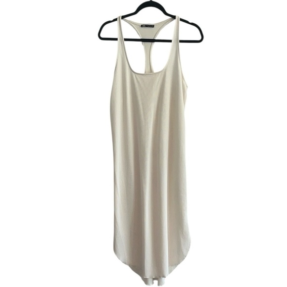 Zara Cream Textured Weave Racerback Tank Curved Raw Hem Midi Dress Size M - Picture 2 of 9